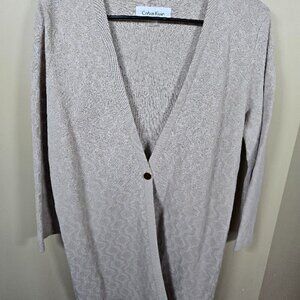 NWOT Calvin Klein Beige Knit Long Sleeve Cardigan Sweater with Single Button Med